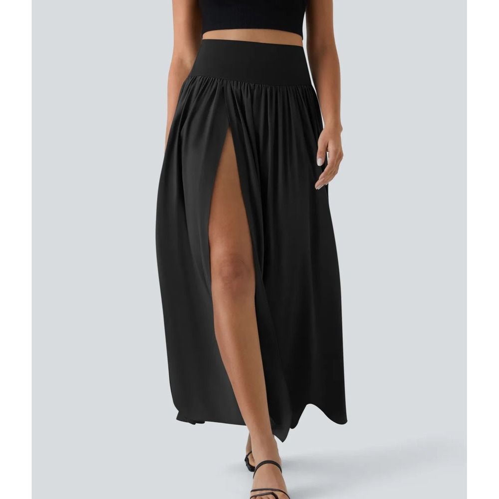 Halara Breezeful High Waisted Split 2-in-1 Flowy Maxi Skirt Black XL Quick Dry